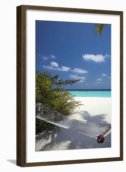 Hammock on Tropical Beach, Maldives, Indian Ocean, Asia-Sakis Papadopoulos-Framed Photographic Print