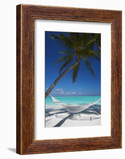 Hammock on Tropical Beach, Maldives, Indian Ocean, Asia-Sakis Papadopoulos-Framed Photographic Print