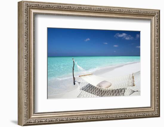 Hammock on Tropical Beach, Maldives, Indian Ocean, Asia-Sakis Papadopoulos-Framed Photographic Print