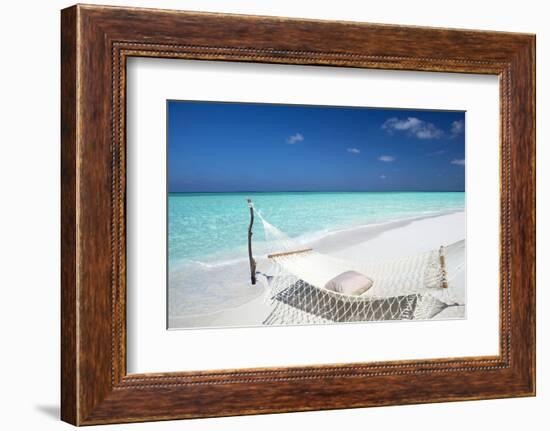 Hammock on Tropical Beach, Maldives, Indian Ocean, Asia-Sakis Papadopoulos-Framed Photographic Print