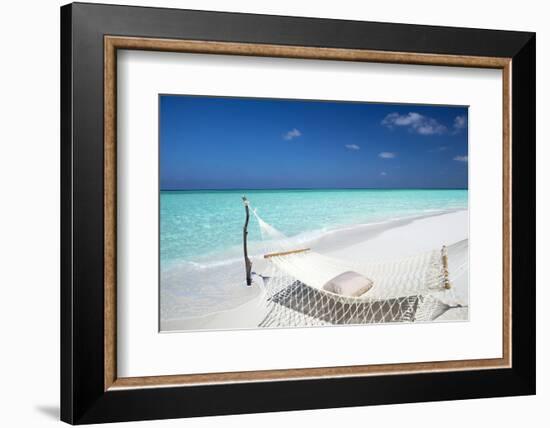 Hammock on Tropical Beach, Maldives, Indian Ocean, Asia-Sakis Papadopoulos-Framed Photographic Print