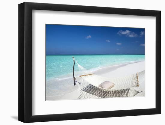 Hammock on Tropical Beach, Maldives, Indian Ocean, Asia-Sakis Papadopoulos-Framed Photographic Print