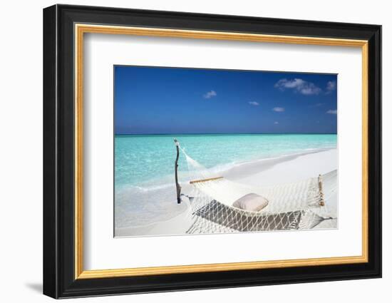 Hammock on Tropical Beach, Maldives, Indian Ocean, Asia-Sakis Papadopoulos-Framed Photographic Print