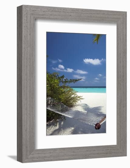 Hammock on Tropical Beach, Maldives, Indian Ocean, Asia-Sakis Papadopoulos-Framed Photographic Print