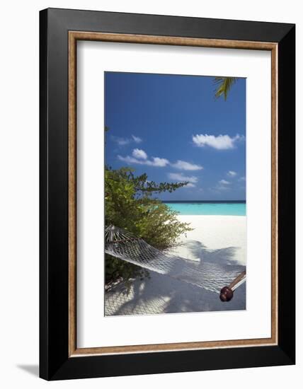 Hammock on Tropical Beach, Maldives, Indian Ocean, Asia-Sakis Papadopoulos-Framed Photographic Print