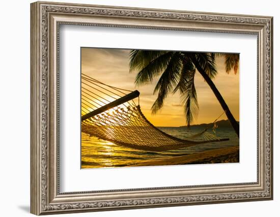 Hammock Silhouette with Palm Trees on a Beautiful Beach at Sunset-Martin Valigursky-Framed Photographic Print