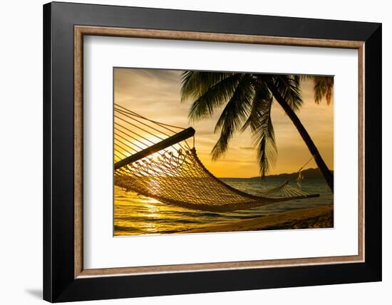 Hammock Silhouette with Palm Trees on a Beautiful Beach at Sunset-Martin Valigursky-Framed Photographic Print