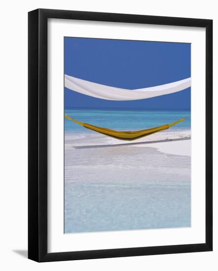 Hammock under Shelter on Tropical Beach, Maldives, Indian Ocean, Asia-Sakis Papadopoulos-Framed Photographic Print