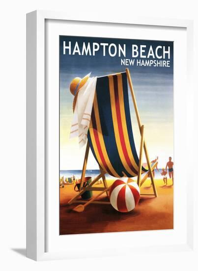 Hampton Beach, New Hampshire - Beach Chair and Ball-Lantern Press-Framed Art Print