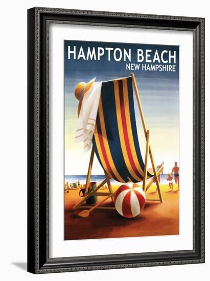 Hampton Beach, New Hampshire - Beach Chair and Ball-Lantern Press-Framed Art Print