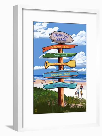 Hampton Beach, New Hampshire - Destination Signpost-Lantern Press-Framed Art Print