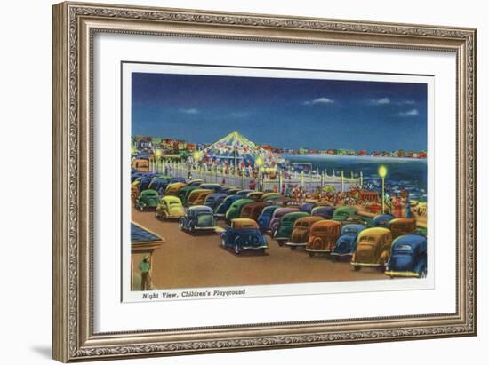 Hampton Beach, New Hampshire, View of the Children's Playground at Night-Lantern Press-Framed Art Print