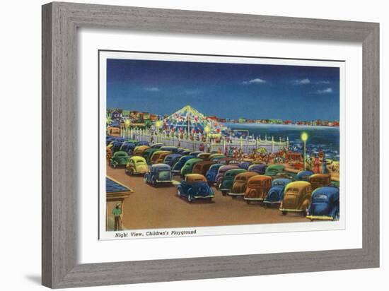 Hampton Beach, New Hampshire, View of the Children's Playground at Night-Lantern Press-Framed Art Print