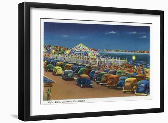 Hampton Beach, New Hampshire, View of the Children's Playground at Night-Lantern Press-Framed Art Print