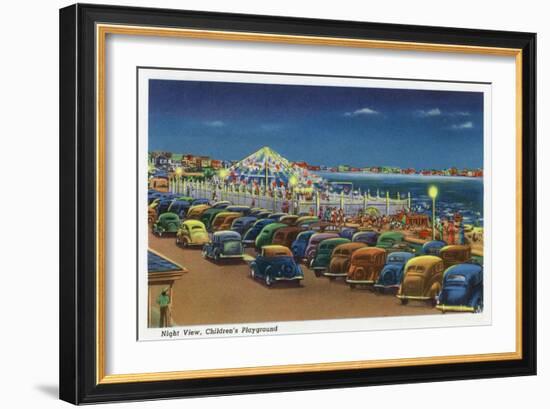 Hampton Beach, New Hampshire, View of the Children's Playground at Night-Lantern Press-Framed Art Print