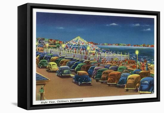 Hampton Beach, New Hampshire, View of the Children's Playground at Night-Lantern Press-Framed Stretched Canvas