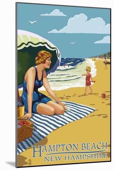 Hampton Beach, New Hampshire - Woman on the Beach-Lantern Press-Mounted Art Print
