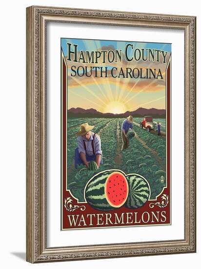 Hampton County, South Carolina - Watermelon Field-Lantern Press-Framed Art Print