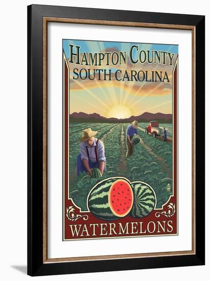 Hampton County, South Carolina - Watermelon Field-Lantern Press-Framed Art Print