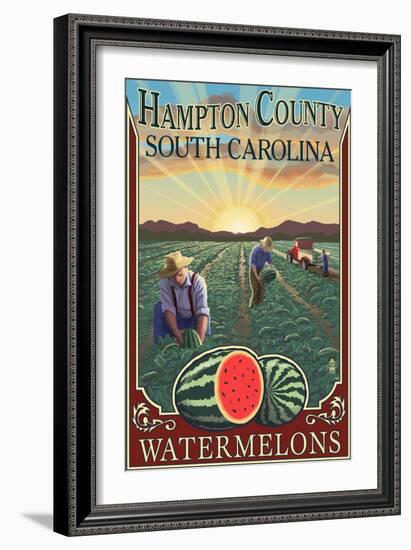 Hampton County, South Carolina - Watermelon Field-Lantern Press-Framed Art Print