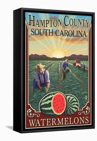 Hampton County, South Carolina - Watermelon Field-Lantern Press-Framed Stretched Canvas