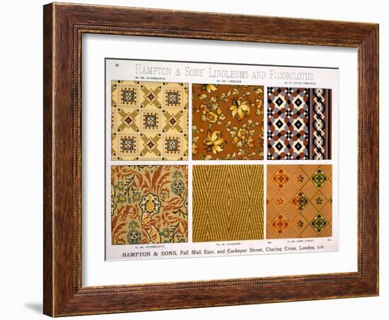 Hampton & Sons' Designs for Linoleums and Floorcloths, Late C19th (Colour Litho)-English School-Framed Giclee Print