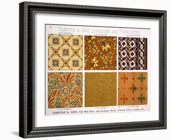 Hampton & Sons' Designs for Linoleums and Floorcloths, Late C19th (Colour Litho)-English School-Framed Giclee Print