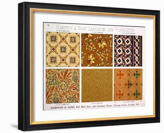 Hampton & Sons' Designs for Linoleums and Floorcloths, Late C19th (Colour Litho)-English School-Framed Giclee Print