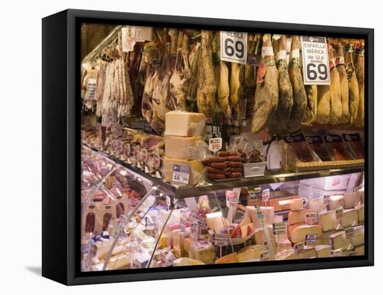 Hams, Jamon and Cheese Stall, La Boqueria, Market, Barcelona, Catalonia, Spain, Europe-Martin Child-Framed Premier Image Canvas