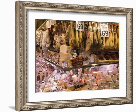 Hams, Jamon and Cheese Stall, La Boqueria, Market, Barcelona, Catalonia, Spain, Europe-Martin Child-Framed Photographic Print