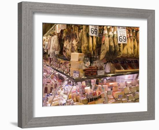 Hams, Jamon and Cheese Stall, La Boqueria, Market, Barcelona, Catalonia, Spain, Europe-Martin Child-Framed Photographic Print