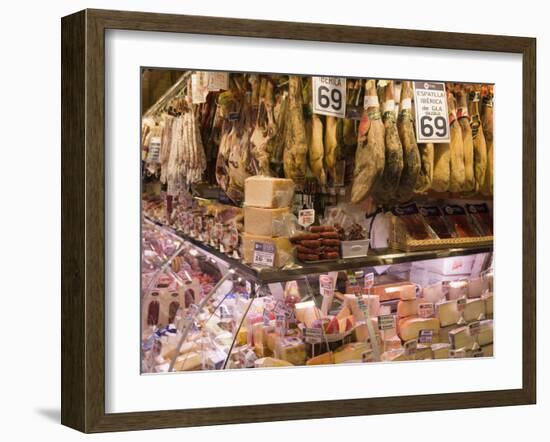 Hams, Jamon and Cheese Stall, La Boqueria, Market, Barcelona, Catalonia, Spain, Europe-Martin Child-Framed Photographic Print