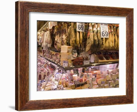 Hams, Jamon and Cheese Stall, La Boqueria, Market, Barcelona, Catalonia, Spain, Europe-Martin Child-Framed Photographic Print