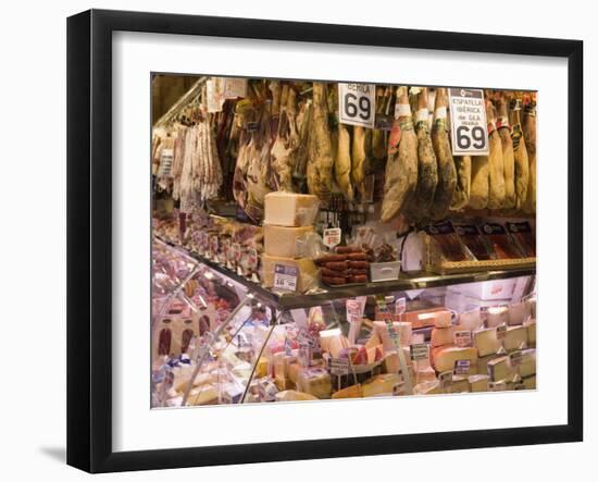 Hams, Jamon and Cheese Stall, La Boqueria, Market, Barcelona, Catalonia, Spain, Europe-Martin Child-Framed Photographic Print