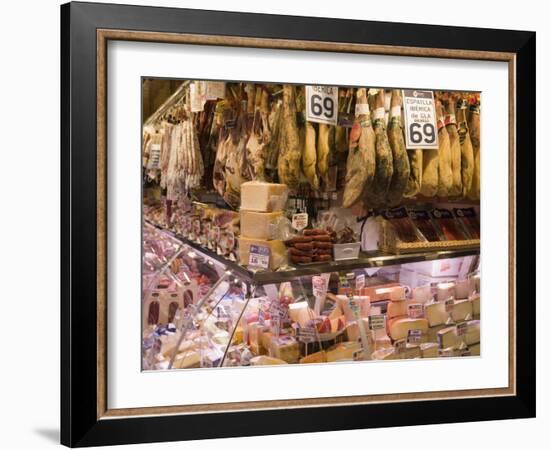 Hams, Jamon and Cheese Stall, La Boqueria, Market, Barcelona, Catalonia, Spain, Europe-Martin Child-Framed Photographic Print