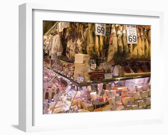 Hams, Jamon and Cheese Stall, La Boqueria, Market, Barcelona, Catalonia, Spain, Europe-Martin Child-Framed Photographic Print