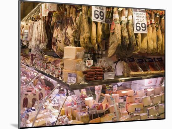 Hams, Jamon and Cheese Stall, La Boqueria, Market, Barcelona, Catalonia, Spain, Europe-Martin Child-Mounted Photographic Print