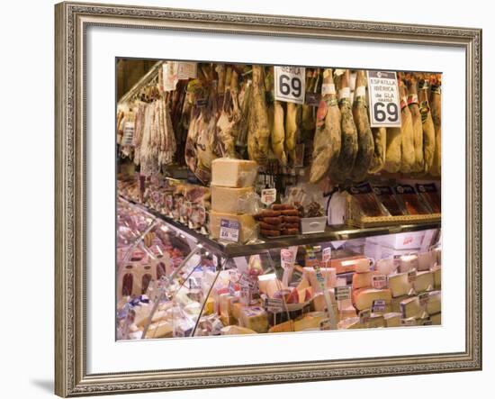Hams, Jamon and Cheese Stall, La Boqueria, Market, Barcelona, Catalonia, Spain, Europe-Martin Child-Framed Photographic Print