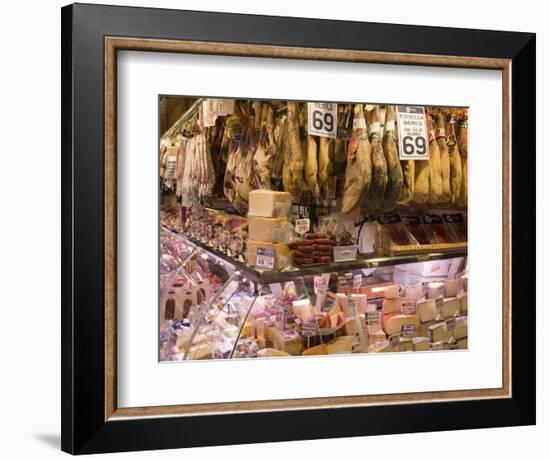 Hams, Jamon and Cheese Stall, La Boqueria, Market, Barcelona, Catalonia, Spain, Europe-Martin Child-Framed Photographic Print