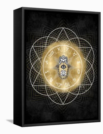 Hamsa Hand with Zodiac Signs-Oliver Jeffries-Framed Stretched Canvas