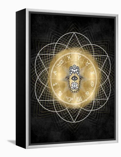 Hamsa Hand with Zodiac Signs-Oliver Jeffries-Framed Stretched Canvas