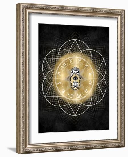 Hamsa Hand with Zodiac Signs-Oliver Jeffries-Framed Art Print