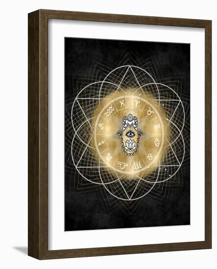 Hamsa Hand with Zodiac Signs-Oliver Jeffries-Framed Art Print