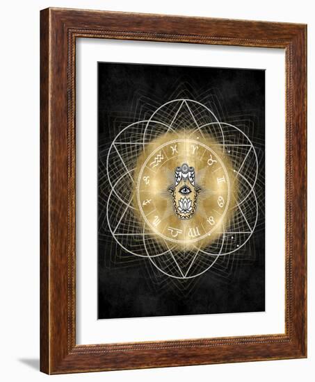 Hamsa Hand with Zodiac Signs-Oliver Jeffries-Framed Art Print