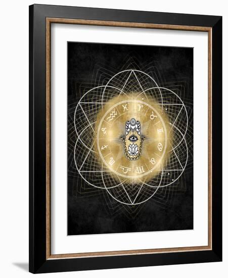 Hamsa Hand with Zodiac Signs-Oliver Jeffries-Framed Art Print