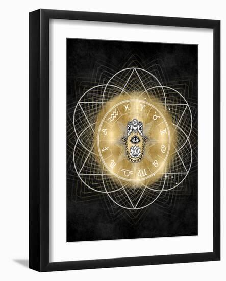 Hamsa Hand with Zodiac Signs-Oliver Jeffries-Framed Art Print