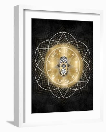 Hamsa Hand with Zodiac Signs-Oliver Jeffries-Framed Art Print