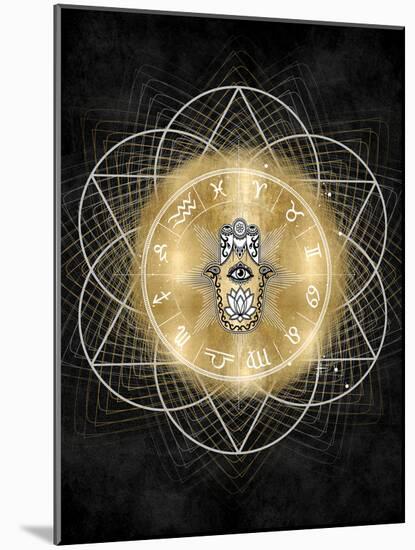 Hamsa Hand with Zodiac Signs-Oliver Jeffries-Mounted Art Print