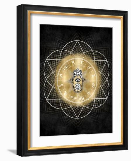 Hamsa Hand with Zodiac Signs-Oliver Jeffries-Framed Art Print