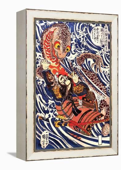 Hanagami Danjo No Jo Arakage Fighting a Giant Salamander-Kuniyoshi Utagawa-Framed Premier Image Canvas